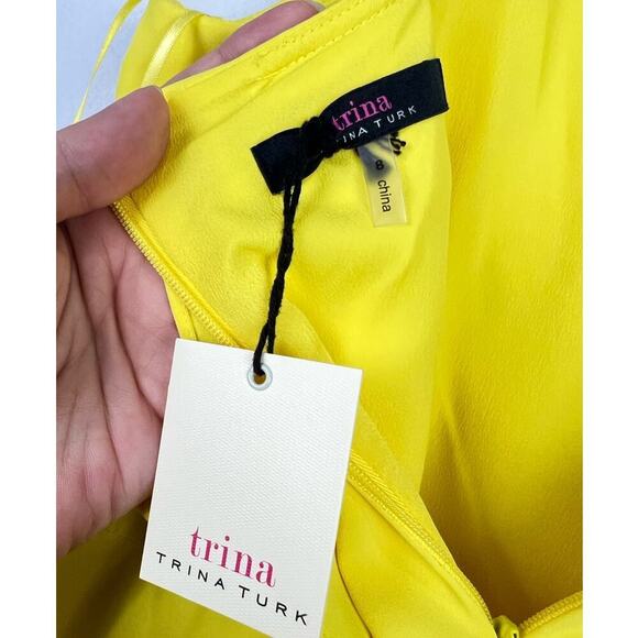 NWT Trina Turk Mosey Ruffled Sleeveless Yellow Buttercup Spaghetti Strap Dress 8 - Picture 7 of 9
